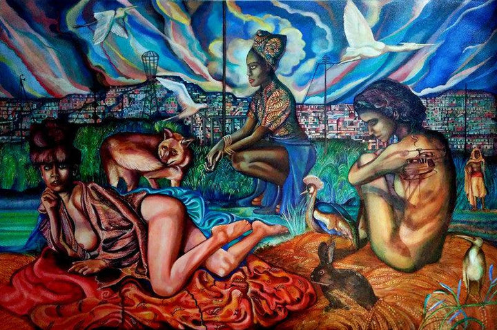 Figurative oil painting titled 'One That Feels', 40x60 inches, by artist Sukesan Kanka on Canvas