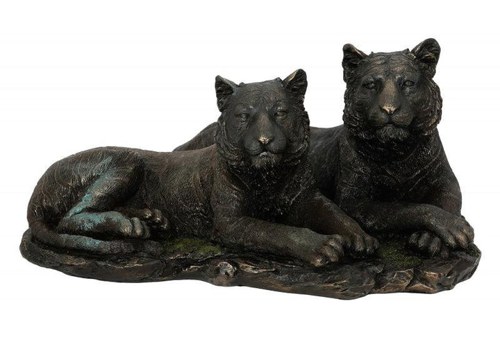 Animals handicraft titled 'One Tiger And Tigress', 10x11x6 inches, by artist Brass Handicrafts on Polyresin, Bronze