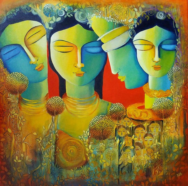 contemporary acrylic painting titled 'Only Love Is Real 3', 30x30 inches, by artist NITU CHHAJER on Canvas