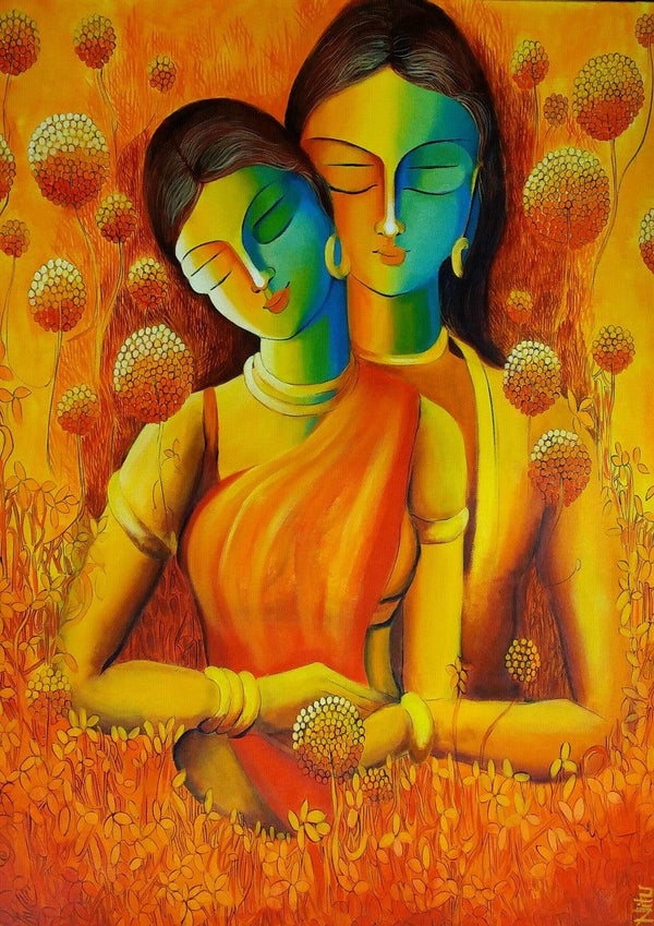 Figurative acrylic painting titled 'Only Love Is Real 5', 36x30 inches, by artist NITU CHHAJER on Canvas