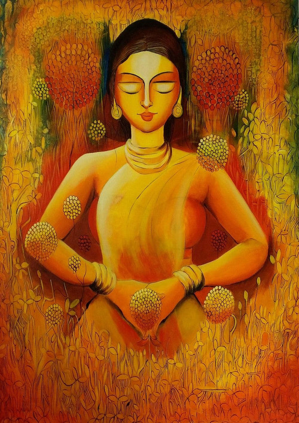 Figurative acrylic painting titled 'Only Love Is Real', 36x30 inches, by artist NITU CHHAJER on Canvas