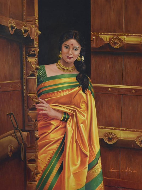 Figurative oil painting titled 'Open Doors', 36x48 inches, by artist Kamal Rao on Canvas