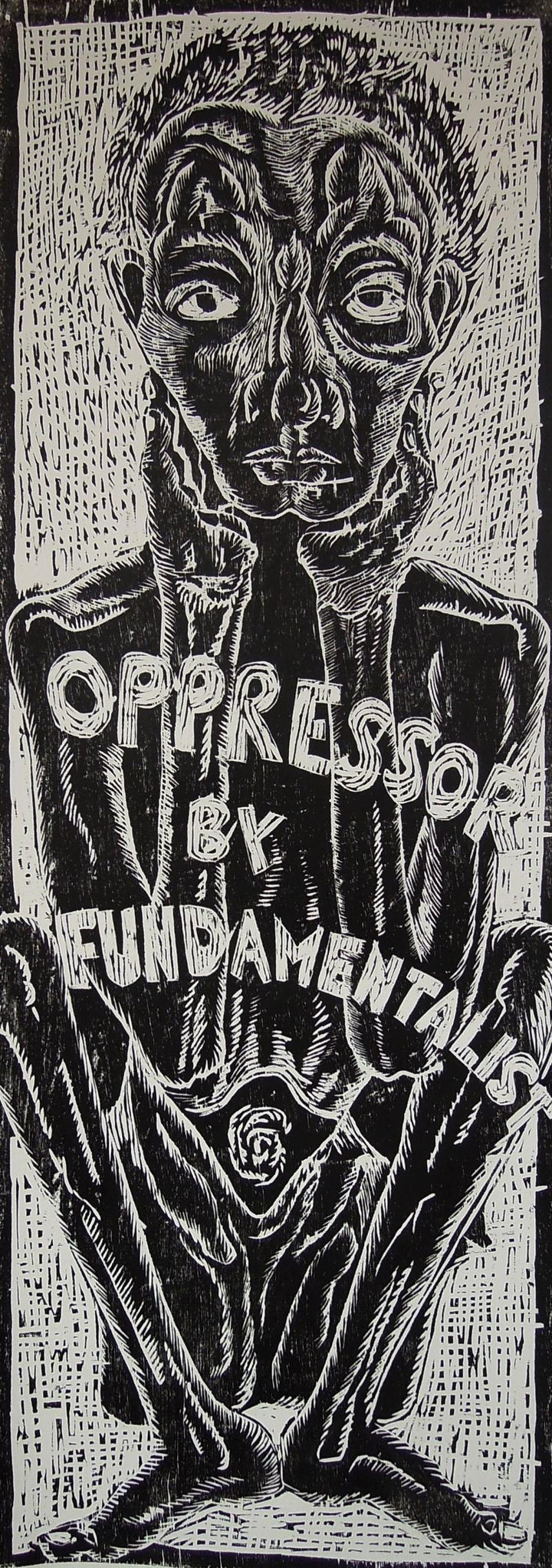 contemporary printmaking titled 'Oppressor', 48x18 inches, by artist Koustav Nag on Paper