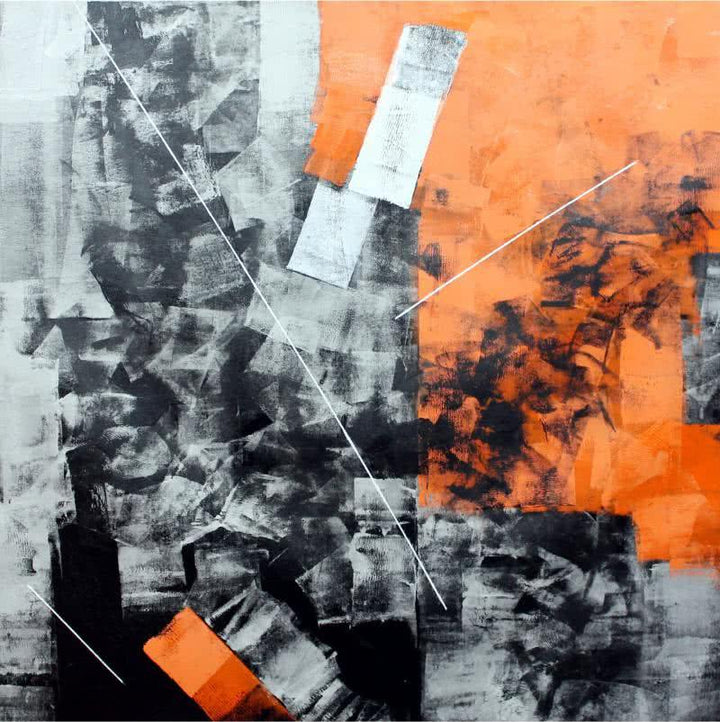 Abstract oil painting titled 'Orange Abstract', 40x40 inches, by artist Sudhir Talmale on Canvas