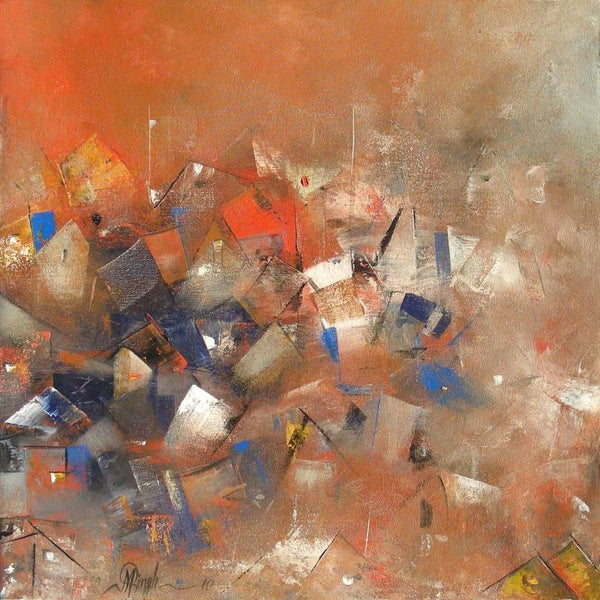 Abstract acrylic painting titled 'Orange City Abstarct', 24x24 inches, by artist M Singh on Canvas