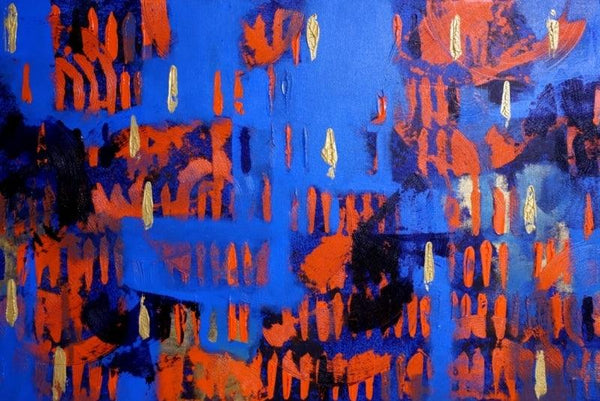 Abstract acrylic painting titled 'Orange Patterns', 24x36 inches, by artist Ns Art on Canvas