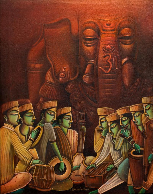 Religious acrylic painting titled 'Orchestra 2', 30x24 inches, by artist Sumon Naskar on Canvas