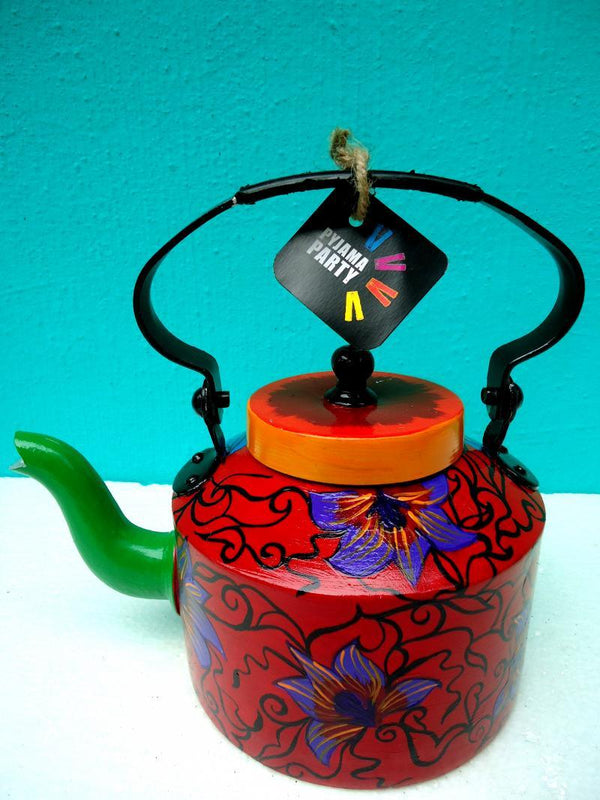 Lifestyle craft titled 'Orchids Tea Kettle', 9x9x7 inches, by artist Rithika Kumar on Aluminium