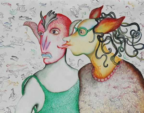 Figurative watercolor painting titled 'Organism', 35x47 inches, by artist Koustav Nag on Paper