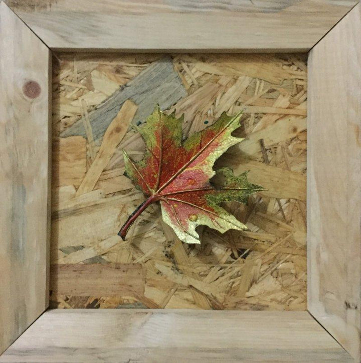 Nature mixed media painting titled 'Ornamental Autumn 1', 12x12 inches, by artist Pradip Tupe on wood