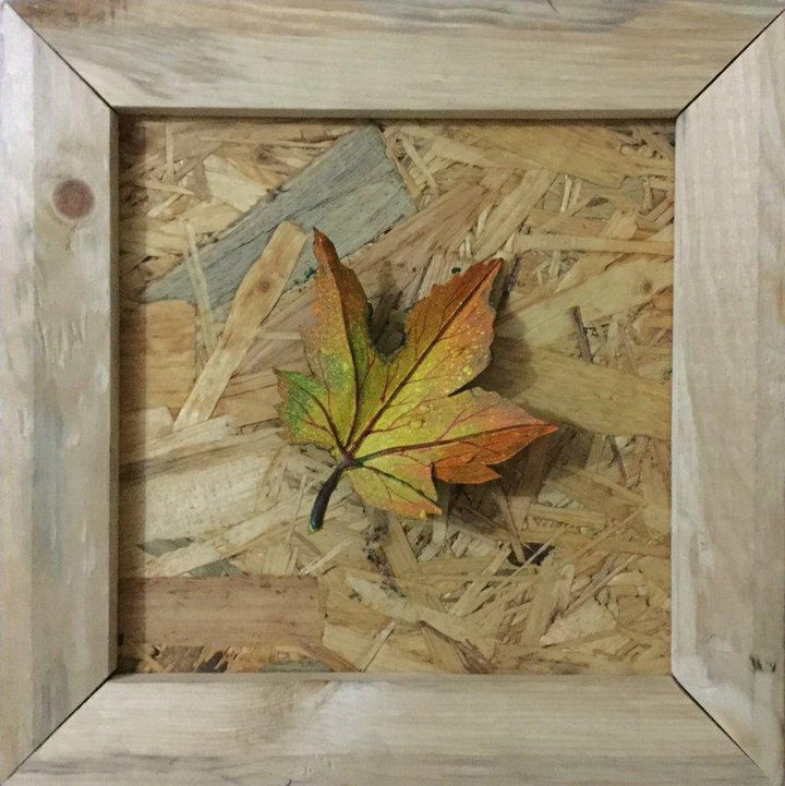 Nature mixed media painting titled 'Ornamental Autumn 3', 12x12 inches, by artist Pradip Tupe on wood