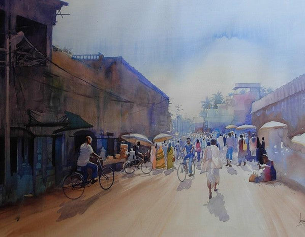 Cityscape watercolor painting titled 'Other Side Of Puri', 21x28 inches, by artist Bijay Biswaal on Canson Paper