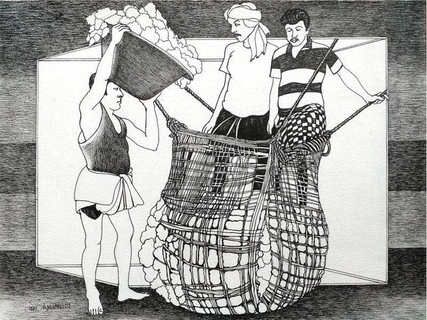 Figurative archival ink drawing titled 'Our Agriculture', 10x13 inches, by artist Satish Multhalli on Canson Paper