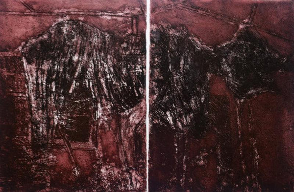 Abstract printmaking titled 'Our Elephant', 13x21 inches, by artist Raj Mazinder on Paper