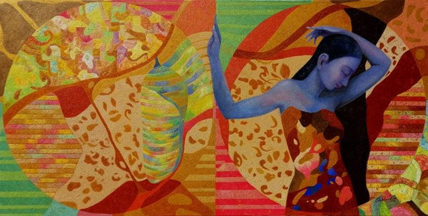 Figurative acrylic oil painting titled 'Our Wings Our Dreams', 36x72 inches, by artist Shubhra Das on Canvas