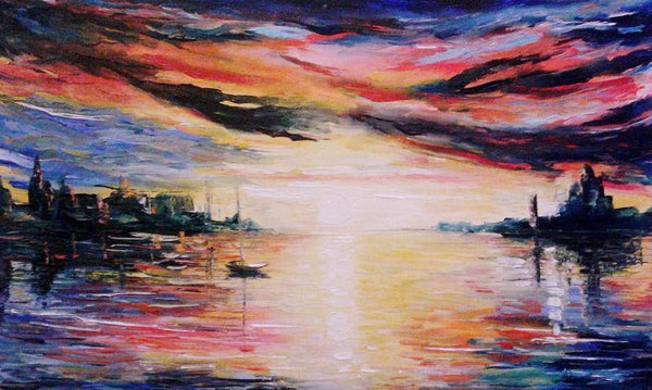 Impressionist oil painting titled 'Overcast Sky', 11x19 inches, by artist Kiran Bableshwar on Canvas