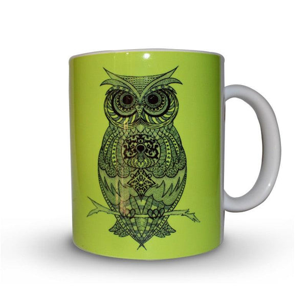 Lifestyle craft titled 'Owl Coffee Mug', 14x16 inches, by artist Sejal M on Ceramic