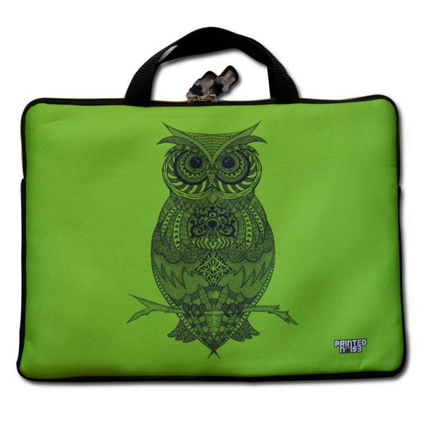 Lifestyle craft titled 'Owl Laptop Sleeve', 11x15 inches, by artist Sejal M on Neoprene