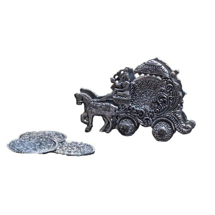 Lifestyle craft titled 'Oxidized Tea Coaster Chariot', 10x7x1 inches, by artist E Craft on Metal