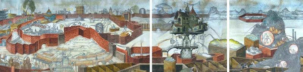 contemporary mixed media painting titled 'Oxygen House', 12x48 inches, by artist Digbijayee Khatua on Paper