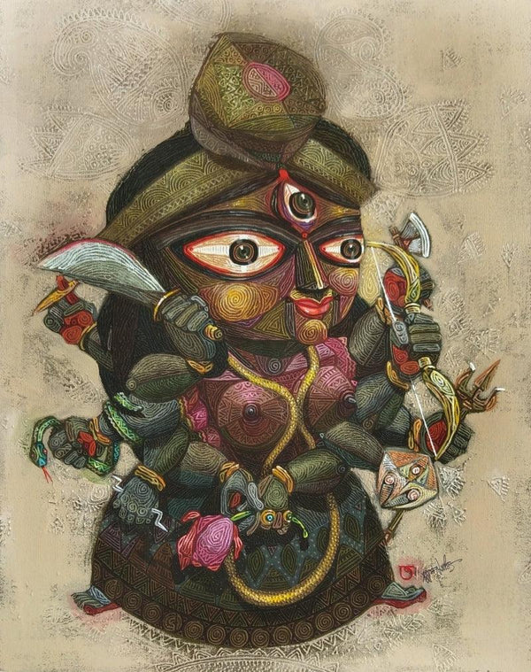 Religious acrylic painting titled 'Padma', 36x30 inches, by artist Tamojit Bhattacharya on Canvas