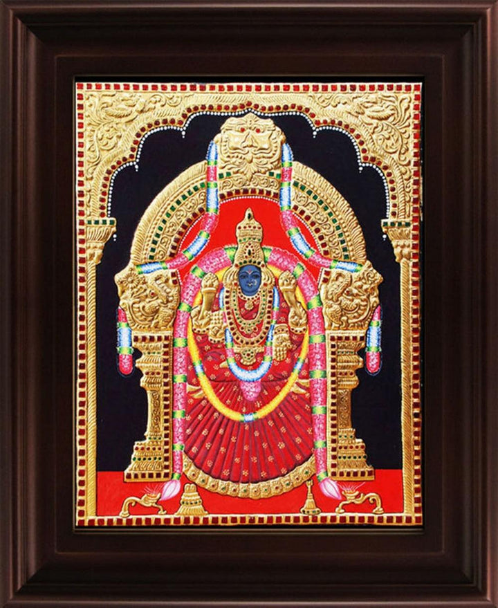 Religious tanjore traditional art titled 'Padmavathi Tanjore Painting 1', 24x18 inches, by artist Myangadi Tanjore on Plywood