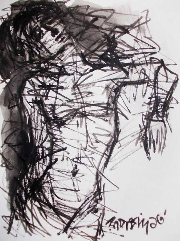 Nude pen ink drawing titled 'Pain 10', 11x14 inches, by artist Rupchand Kundu on Paper