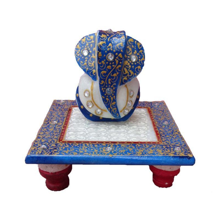 Religious craft titled 'Painted Marble Ganesha Sculpture', 4x4x4 inches, by artist Ecraft India on Marble