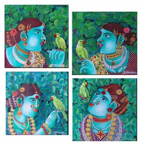 Figurative acrylic painting titled 'Painting Set 1', 40x40 inches, by artist Bhawandla Narahari on Canvas