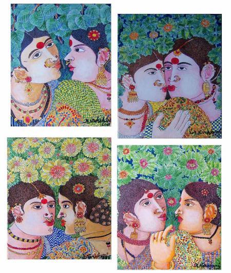 Figurative acrylic painting titled 'Painting Set 2', 40x40 inches, by artist Bhawandla Narahari on Canvas