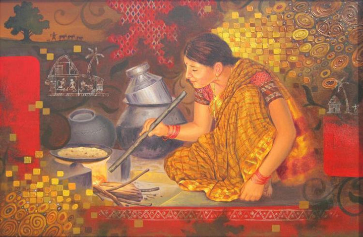 Photorealistic acrylic painting titled 'Pakakala', 27x36 inches, by artist Baburao (amit) Awate on Canvas