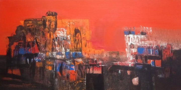 Abstract acrylic painting titled 'Palace', 24x48 inches, by artist Dnyaneshwar Dhavale on Canvas