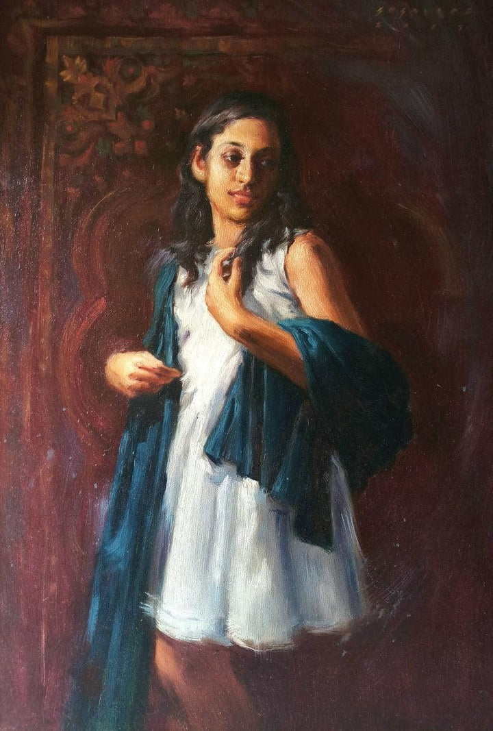 Figurative oil painting titled 'Pallavi', 32x22 inches, by artist Siddharth Gavade on Canvas