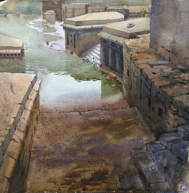 Place watercolor painting titled 'Panchganga', 20x18 inches, by artist Harshwaradhan Devtale on Paper