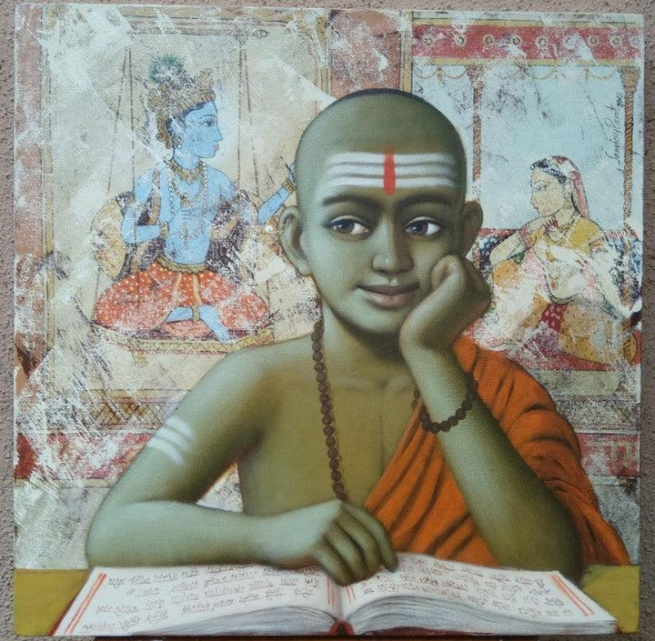 Religious acrylic painting titled 'Pandit 1', 24x24 inches, by artist Sanjay Raut on Canvas