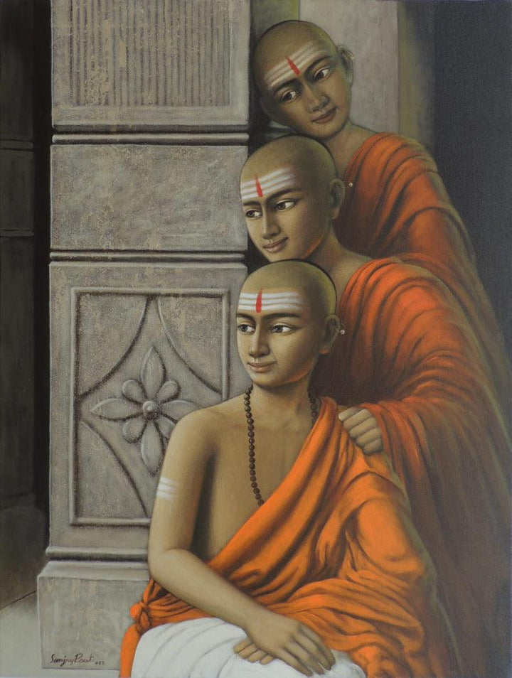 Religious acrylic painting titled 'Pandit 14', 40x30 inches, by artist Sanjay Raut on Canvas