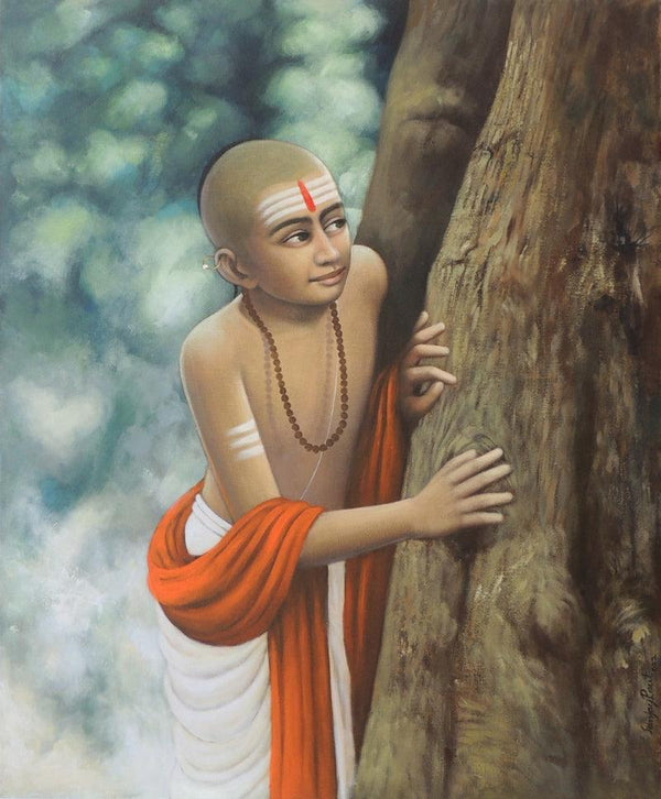 Religious acrylic painting titled 'Pandit 15', 40x30 inches, by artist Sanjay Raut on Canvas