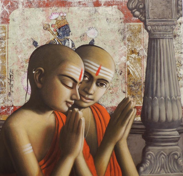 Religious acrylic painting titled 'Pandit 17', 24x24 inches, by artist Sanjay Raut on Canvas