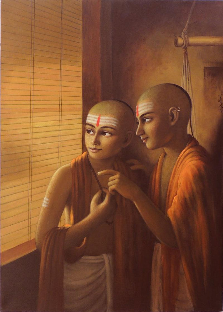 Religious acrylic painting titled 'Pandit 18', 40x30 inches, by artist Sanjay Raut on Canvas