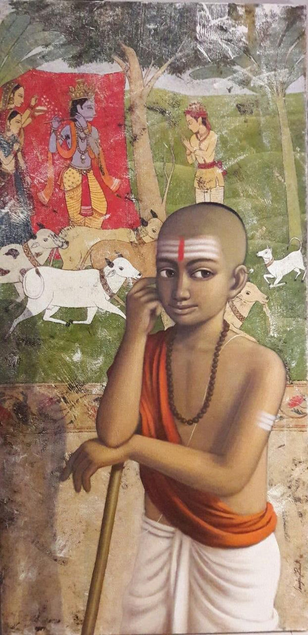 Religious acrylic painting titled 'Pandit 2', 48x24 inches, by artist Sanjay Raut on Canvas