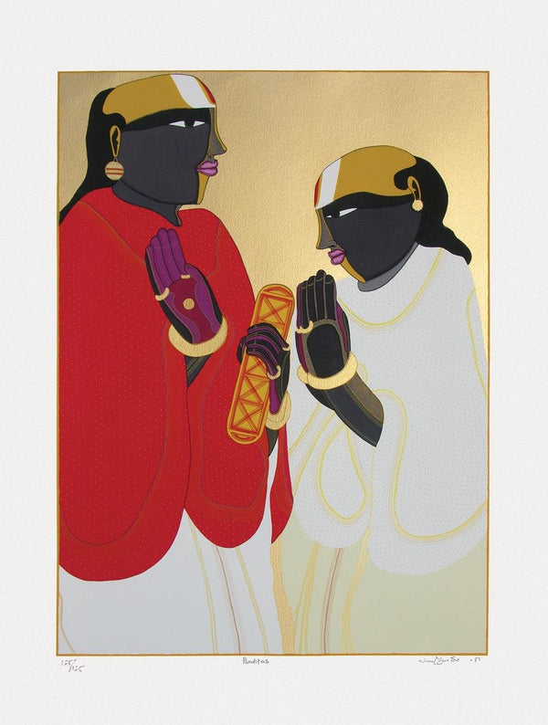 Figurative serigraphs painting titled 'Panditas', 40x30 inches, by artist Thota Vaikuntam on Paper