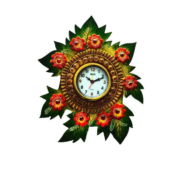 Lifestyle craft titled 'Papier Mache Floral Wall Clock', 15x12x2 inches, by artist E Craft on Paper