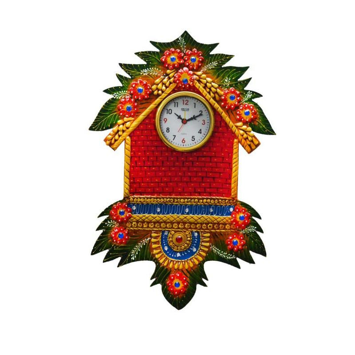 Lifestyle craft titled 'Papier Mache Wall Clock Hut Design', 22x16x2 inches, by artist E Craft on Paper