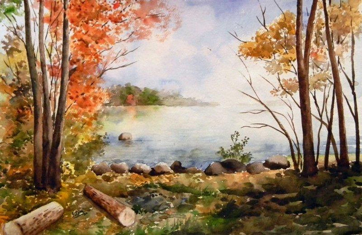 Landscape watercolor painting titled 'Paradise on Earth', 14x21 inches, by artist Jitendra Sule on Handmade Paper