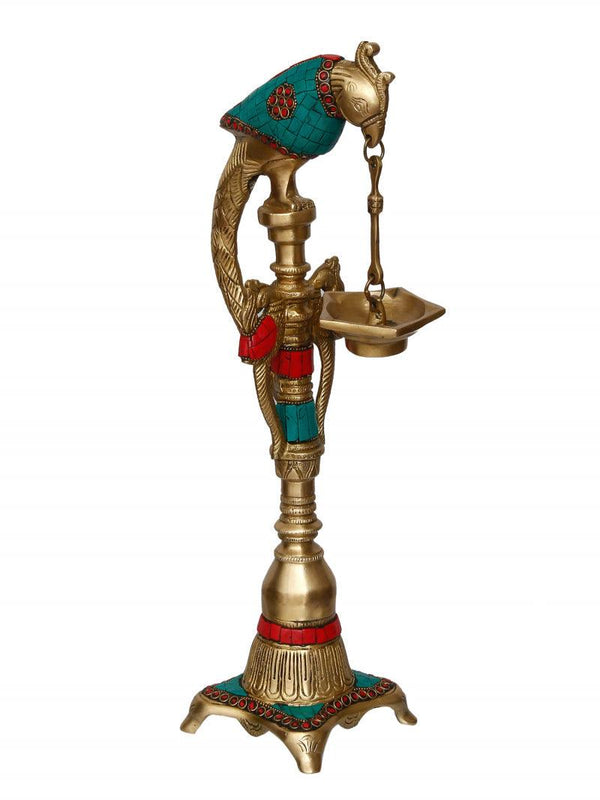 Religious handicraft titled 'Parrot Design Decorative Brass Showpiece', 17x6x4 inches, by artist Brass Handicrafts on Brass