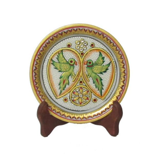 Lifestyle craft titled 'Parrot Marble Plate', 6x6x1 inches, by artist Ecraft India on Marble