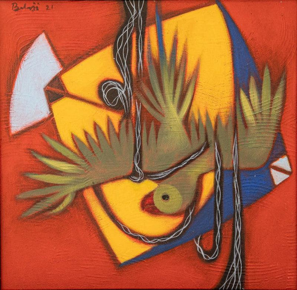 Animals acrylic painting titled 'Parrot With Kite 1', 15x15 inches, by artist Balaji Ubale on Canvas