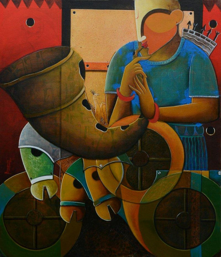 Figurative acrylic painting titled 'Parthasarathi 10', 42x36 inches, by artist Anupam Pal on Canvas