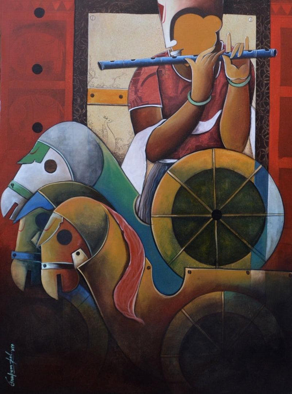 contemporary acrylic painting titled 'Parthasarathi 12', 48x36 inches, by artist Anupam Pal on canvas