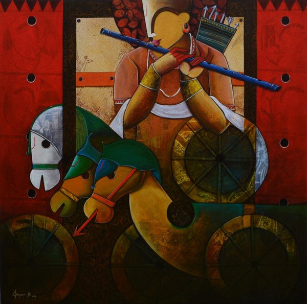 contemporary acrylic painting titled 'Parthasarathi 15', 48x48 inches, by artist Anupam Pal on canvas